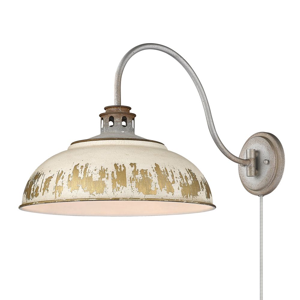 Golden Lighting 0865-A1W AGV-AI Kinsley 1 Light Articulating Wall Sconce in Aged Galvanized Steel with Antique Ivory Shade Shade